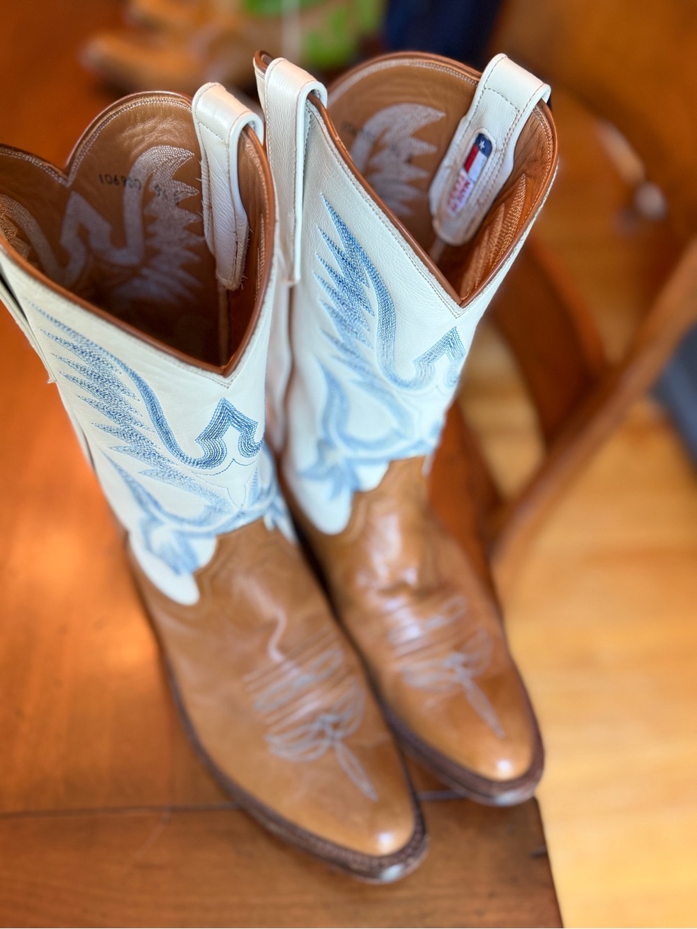 Miron Crosby Samantha Leather Cowboy Boots in Light Blue, cream, and Tan - Picture 13 of 15
